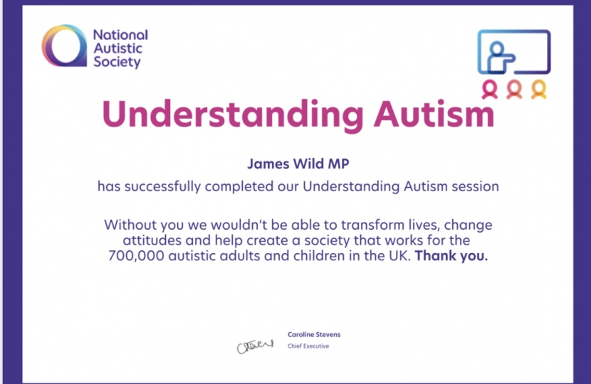 James' Understanding Autism certificate