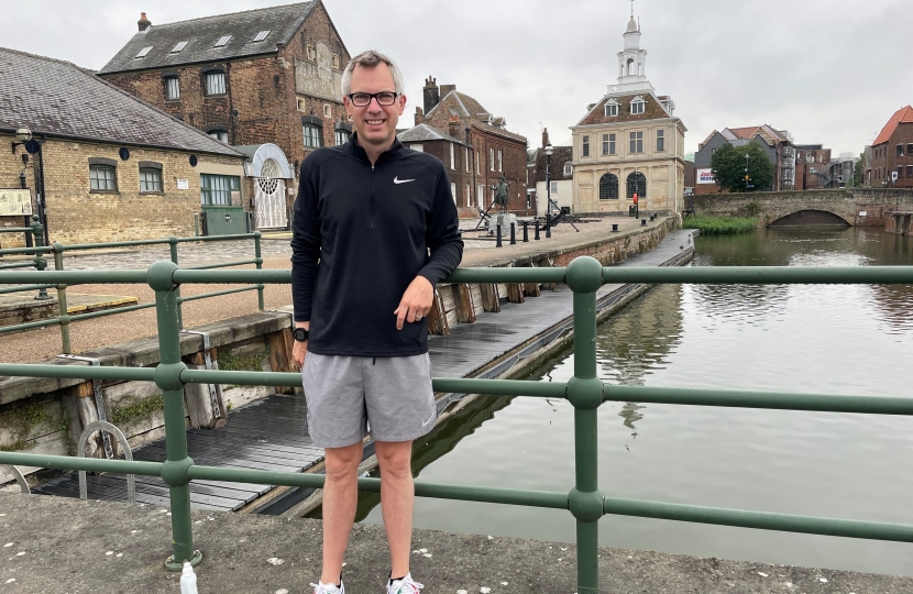 James in his running kit outside Custom House