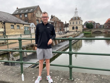 James in his running kit outside Custom House